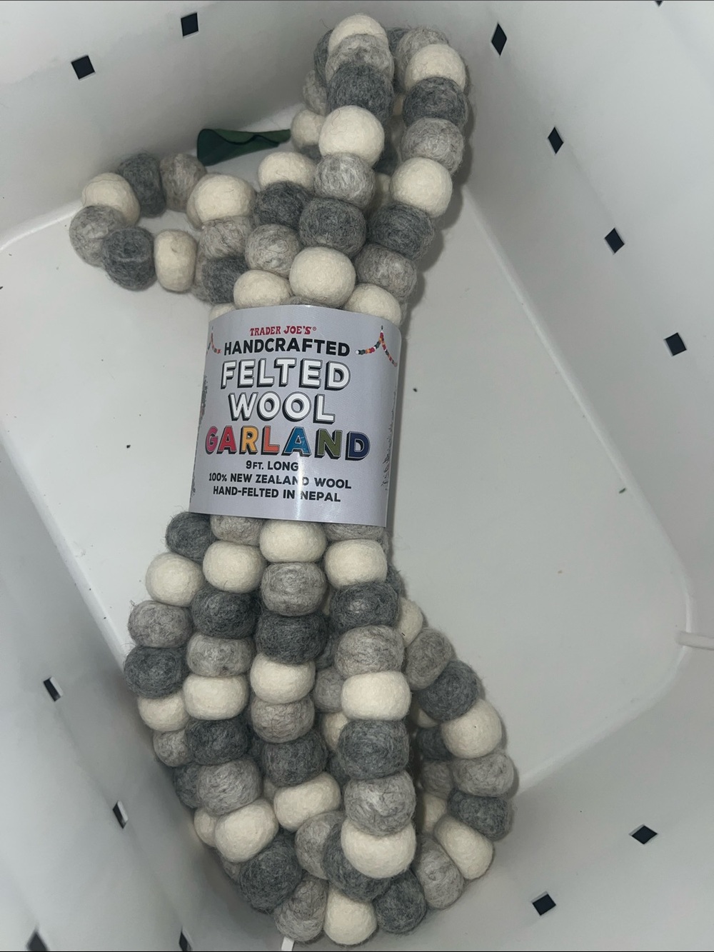 Trader Joe’s Handcrafted Felted Wool Garland - Gray & Cream